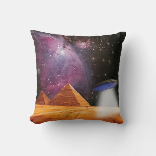 Egyptian Pyramids Giza Meets Space and UFO Cushion