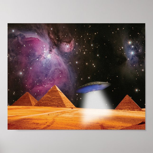 Egyptian Pyramids Giza Meets Space and UFO Poster (Front)