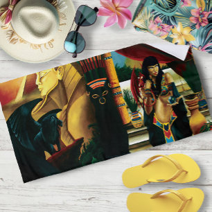 Egyptian Queen cat Dragon Beach Towel