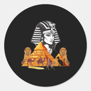Egyptian Queen Cleopatra Head Pyramid Ancient Egyp Classic Round Sticker