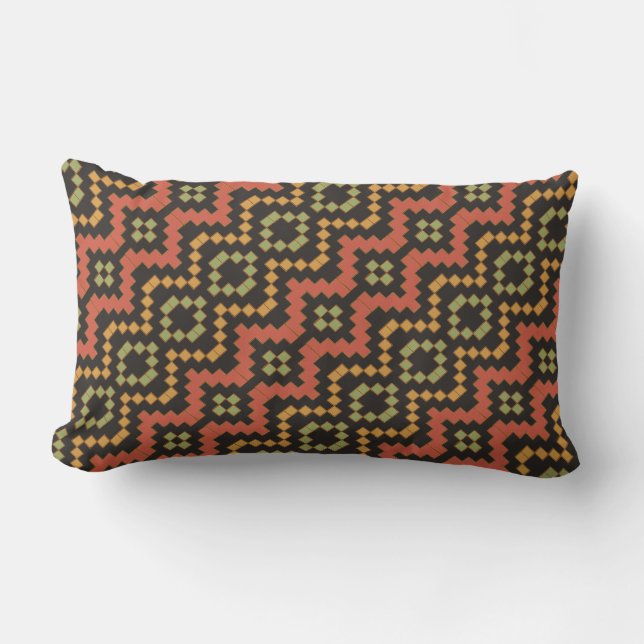 Egyptian Red Green Black Tribal Lumbar Pillow (Front)