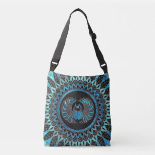 Egyptian Scarab Beetle - Gold and Blue glass Crossbody Bag