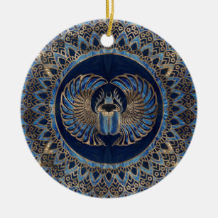 Egyptian Scarab Beetle Gold and Blue marble Ceramic Ornament
