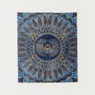 Egyptian Scarab Beetle Gold and Blue marble Tapestry