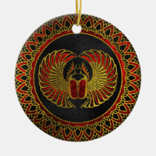 Egyptian Scarab Beetle - Gold and red  metallic Ceramic Ornament
