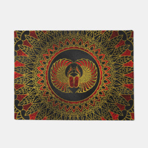Egyptian Scarab Beetle - Gold and red  metallic Doormat