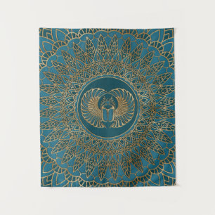 Egyptian Scarab Beetle Gold on Teal Leather Tapestry