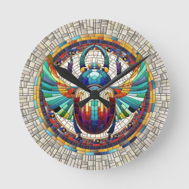 Egyptian Scarab Beetle -Mosaic Art Round Clock (Front)