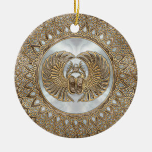 Egyptian Scarab Beetle Pastel Golds Ceramic Ornament