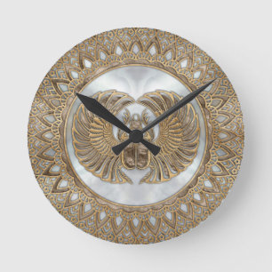Egyptian Scarab Beetle Pastel Golds Round Clock