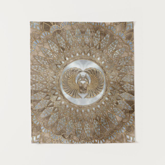 Egyptian Scarab Beetle Pastel Golds Tapestry (Front)