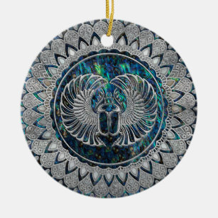 Egyptian Scarab Beetle Silver and Abalone Ceramic Ornament