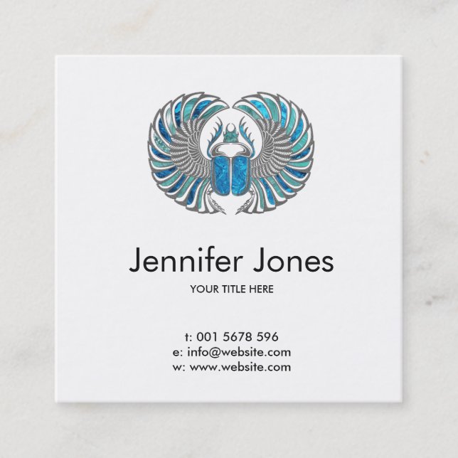 Egyptian Scarab Beetle - SIlver and Blue glass Square Business Card (Front)