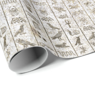 Egyptian Script Pearly Gold Foxier White Royal Wrapping Paper