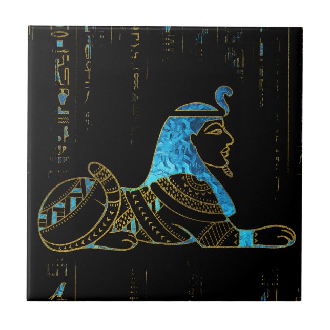 Egyptian  Sphinx on hieroglyphics Blue crystal and Tile (Front)