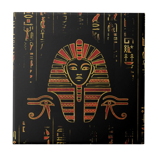 Egyptian  Sphinx on hieroglyphics red crystal Ceramic Tile (Front)
