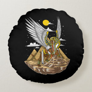 Egyptian Sphinx Pyramids Round Cushion