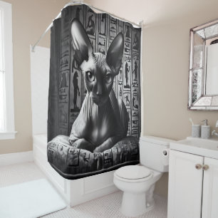 Egyptian Sphynx Cat Art Black White Photo Bathroom Shower Curtain