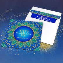 Egyptian Sun Sparkle Teal Gold Monogram