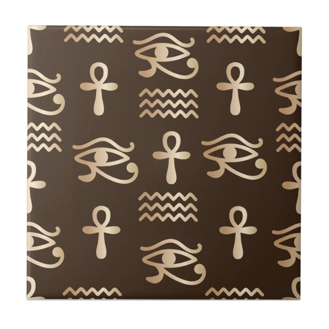 Egyptian Symbol Ankh Horus Eye Pattern Ceramic Tile (Front)