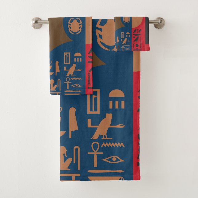 Egyptian Symbols Art Deco Composition #1 Bath Towel Set (Insitu)