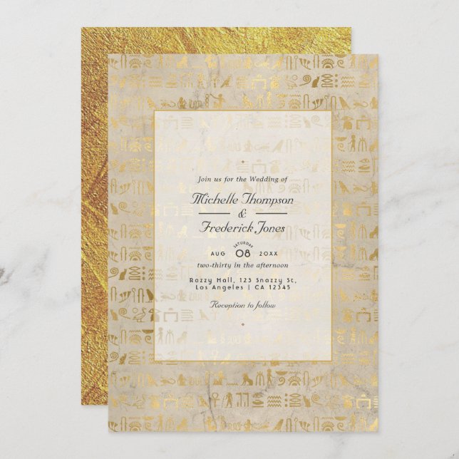 Egyptian Themed QR Code RSVP Wedding Invitation (Front/Back)