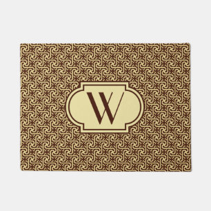 Egyptian tile brown and tan with monogram doormat