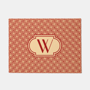 Egyptian tile maroon and peach with monogram doormat