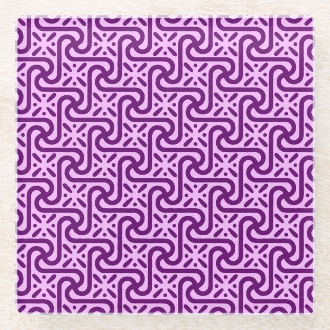 Egyptian tile pattern, amethyst and orchid glass coaster (Front)