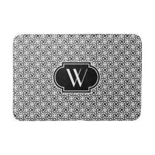Egyptian tile pattern, black and white bath mat