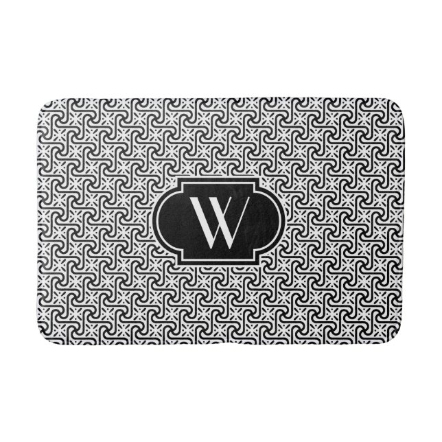 Egyptian tile pattern, black and white bath mat (Front)