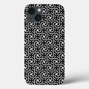 Egyptian tile pattern, black and white iPhone 13 case