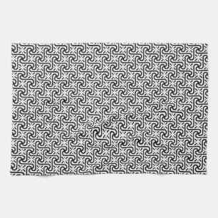 Egyptian tile pattern, black and white tea towel