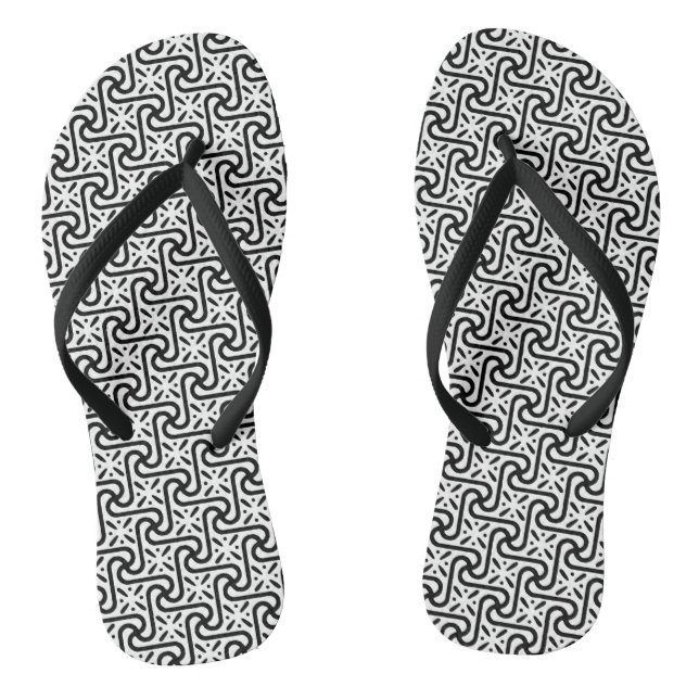 Egyptian Tile Pattern, Black and White Thongs (Footbed)