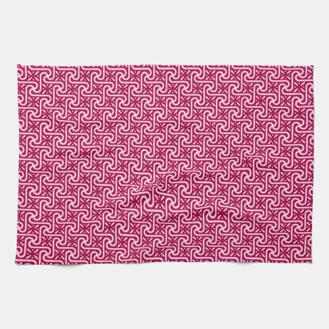 Egyptian tile pattern, burgundy and pink tea towel (Horizontal)