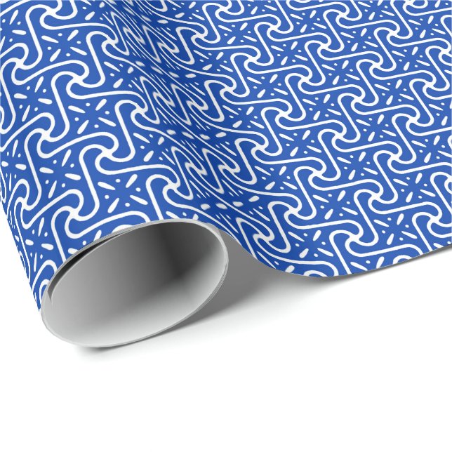 Egyptian tile pattern, cobalt blue and white wrapping paper (Roll Corner)