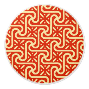 Egyptian tile pattern, coral orange ceramic knob
