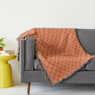 Egyptian tile pattern, coral orange throw blanket