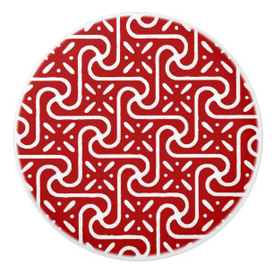 Egyptian tile pattern, dark red and white ceramic knob