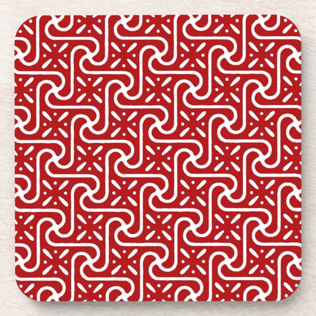 Egyptian tile pattern, dark red and white coaster (Front)