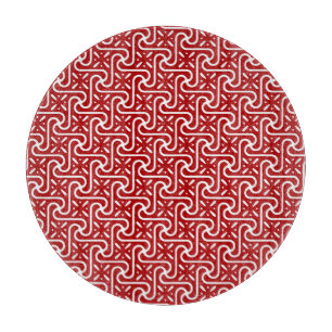 Egyptian tile pattern, dark red and white cutting board
