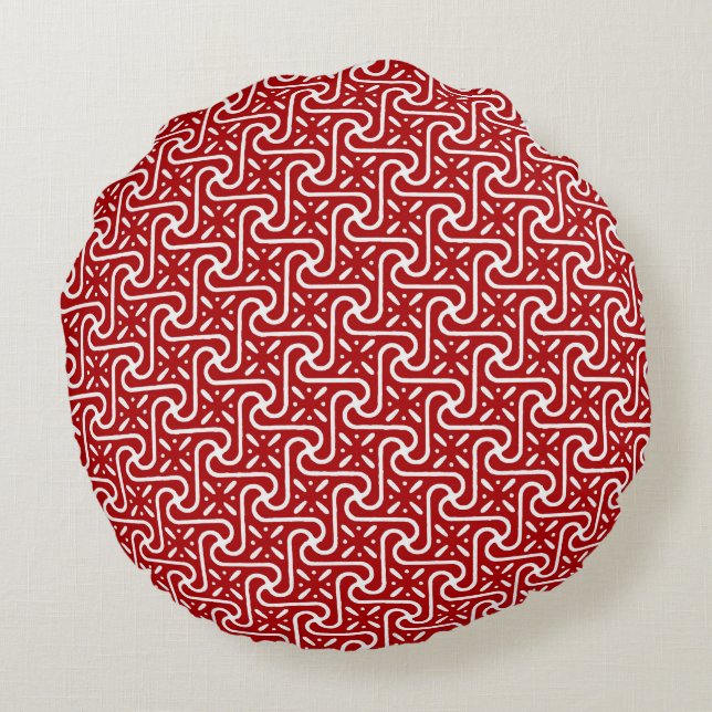 Egyptian tile pattern, dark red and white round cushion (Back)