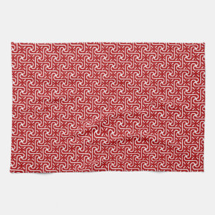 Egyptian tile pattern, dark red and white tea towel