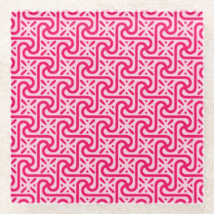 Egyptian tile pattern, deep and light pink glass coaster
