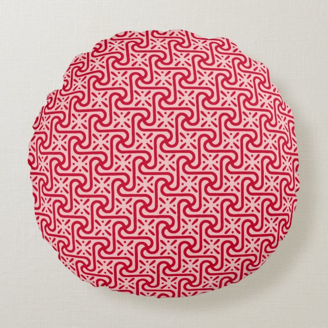 Egyptian tile pattern, deep and light pink round cushion (Front)
