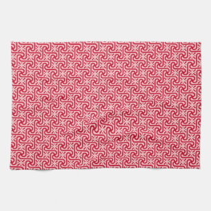 Egyptian tile pattern, deep and light pink tea towel
