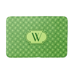 Egyptian tile pattern, emerald and lime green bath mat