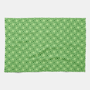 Egyptian tile pattern, emerald and lime green tea towel