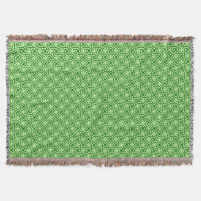 Egyptian tile pattern, emerald and lime green throw blanket (Front)