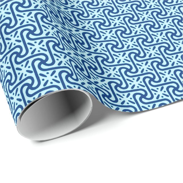 Egyptian Tile Pattern, Indigo and Light Sky Blue  Wrapping Paper (Roll Corner)